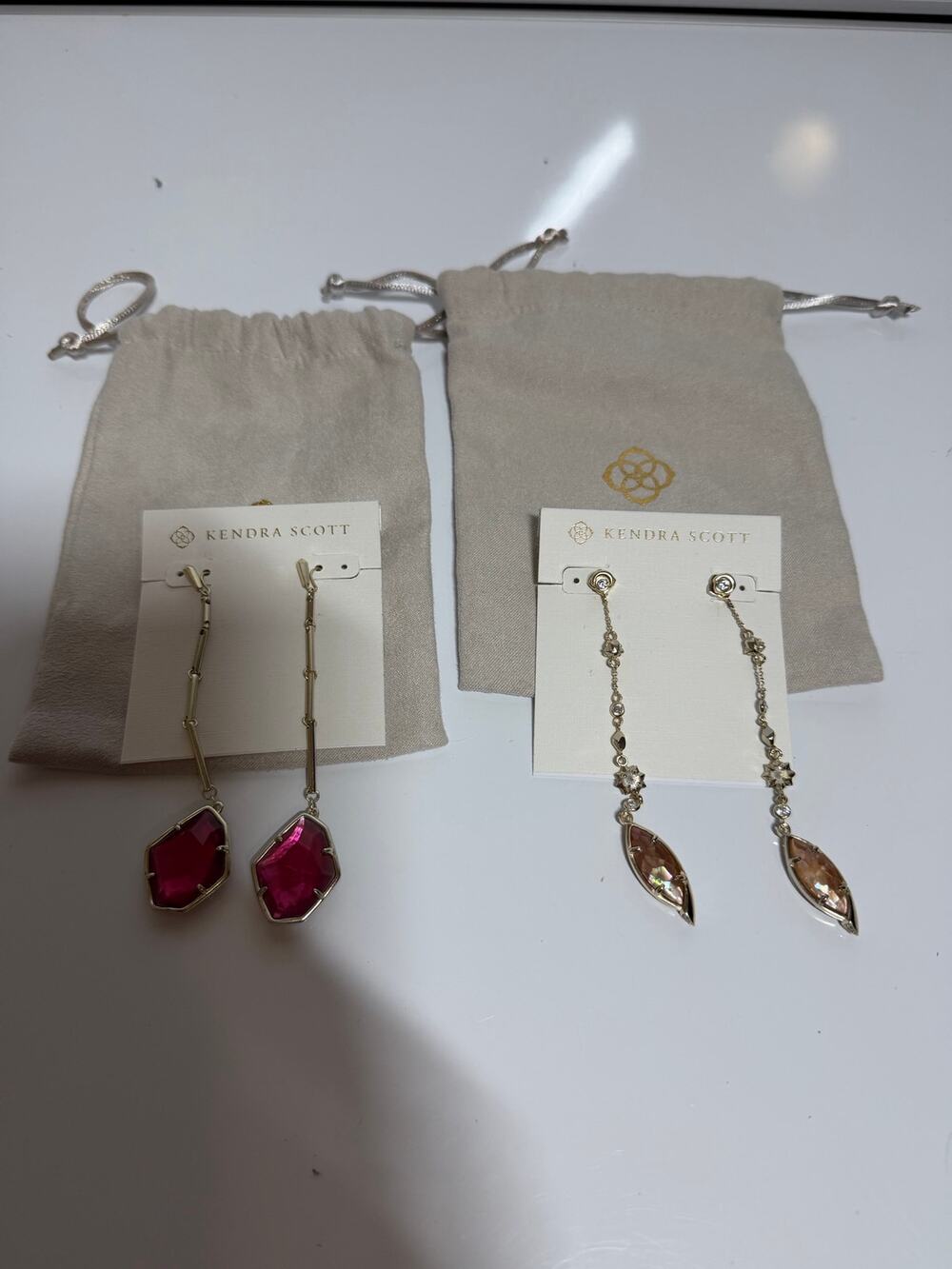 Kendra Scott near new long string earrings set bundle lot pink purple amber